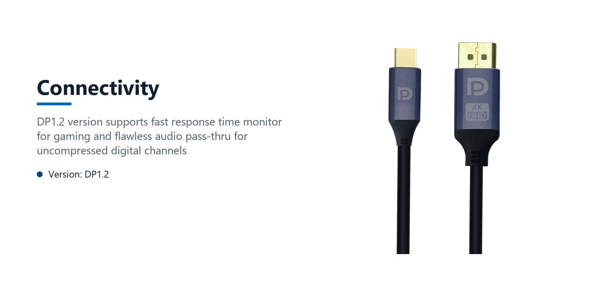 Cruxtec Mini DisplayPort Male to DisplayPort Male Reversible Cable - 4K@60Hz (Black 2m) connectivity detail image with verified product information