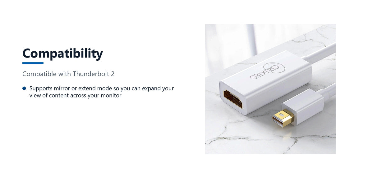 Cruxtec Mini DisplayPort Male to HDMI Female Cable Adapter 4K@30Hz (20cm) compatibility detail image with verified product information