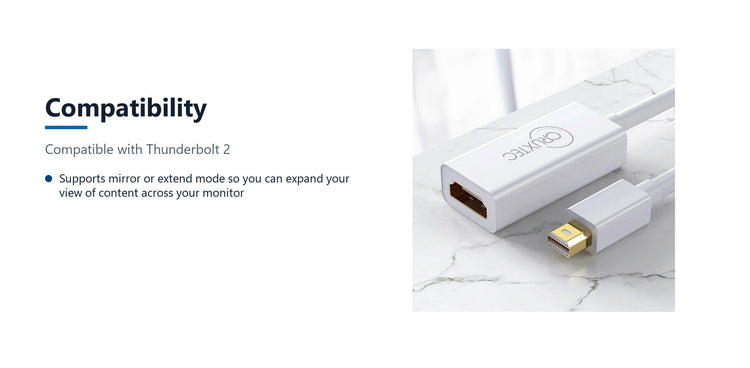 Cruxtec Mini DisplayPort Male to HDMI Female Cable Adapter 4K@30Hz (20cm) compatibility detail image with verified product information