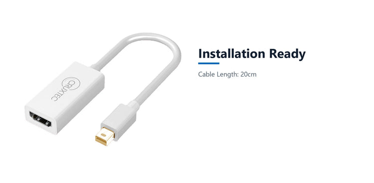 Cruxtec Mini DisplayPort Male to HDMI Female Cable Adapter 4K@30Hz (20cm) installation ready detail image with verified product information