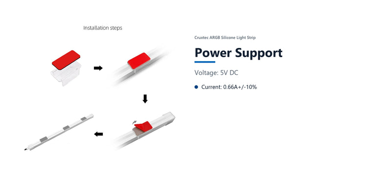 Cruxtec ARGB Silicone Light Strip ( Square Tube 40cm ) power support detail image with verified product information