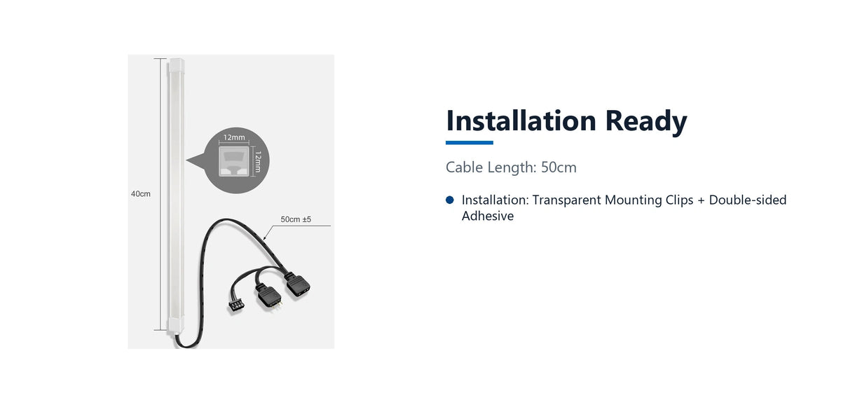 Cruxtec ARGB Silicone Light Strip ( Square Tube 40cm ) installation ready detail image with verified product information