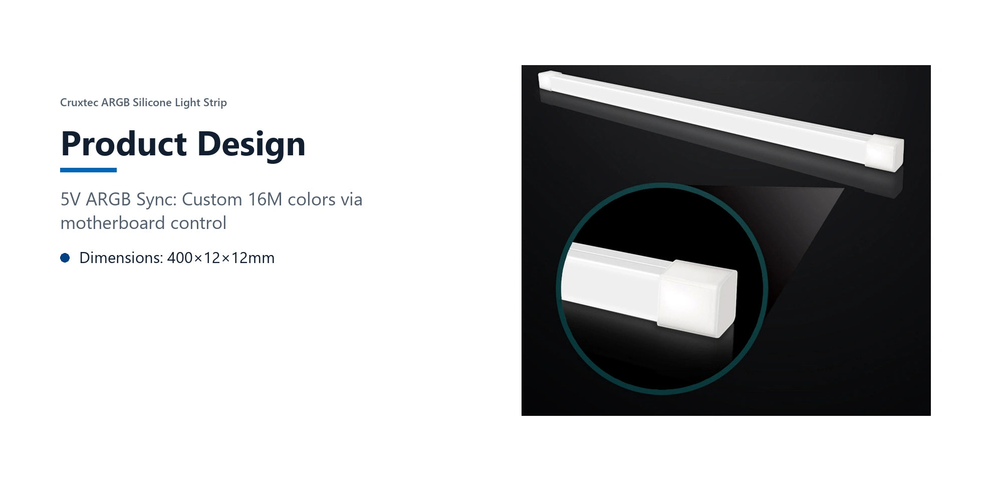 Cruxtec ARGB Silicone Light Strip ( Square Tube 40cm ) product design detail image with verified product information