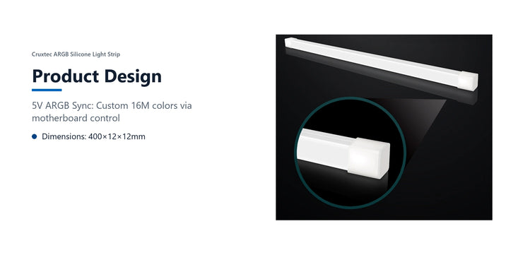 Cruxtec ARGB Silicone Light Strip ( Square Tube 40cm ) product design detail image with verified product information
