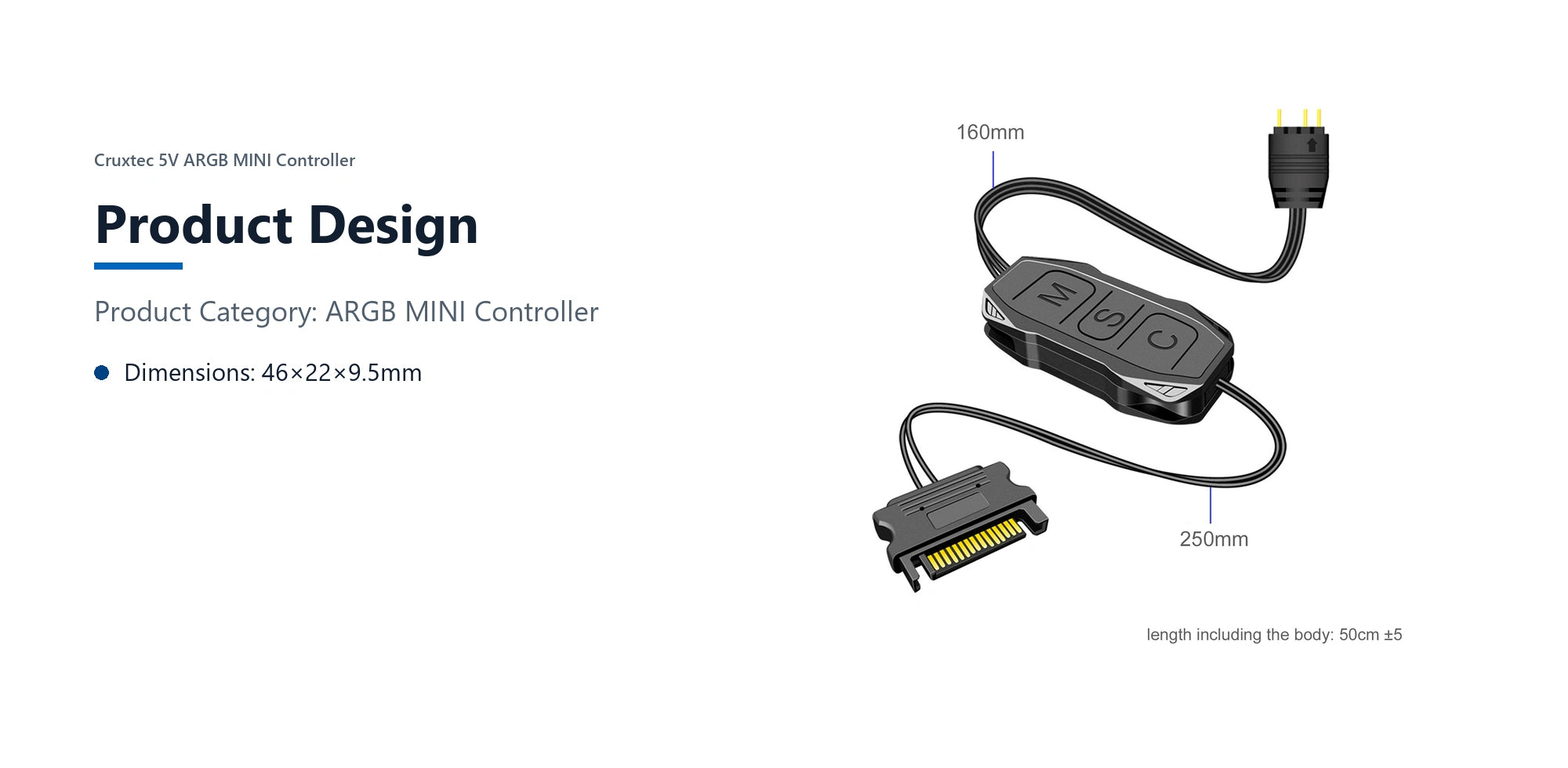 Cruxtec 5V ARGB MINI Controller product design detail image with verified product information