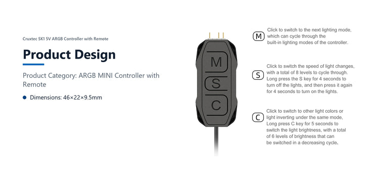 Cruxtec SK1 5V ARGB Controller with Remote product design detail image with verified product information