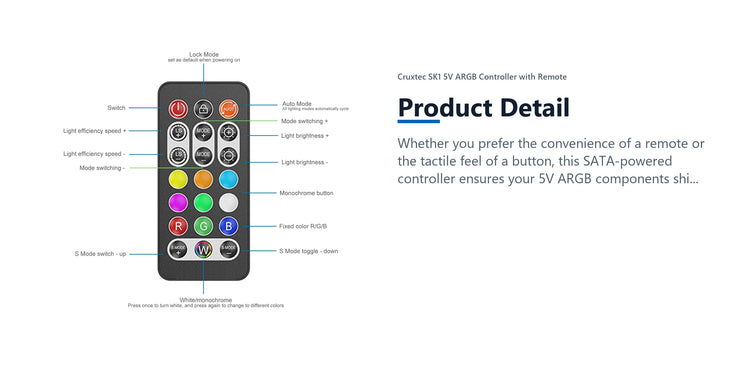 Cruxtec SK1 5V ARGB Controller with Remote product detail detail image with verified product information