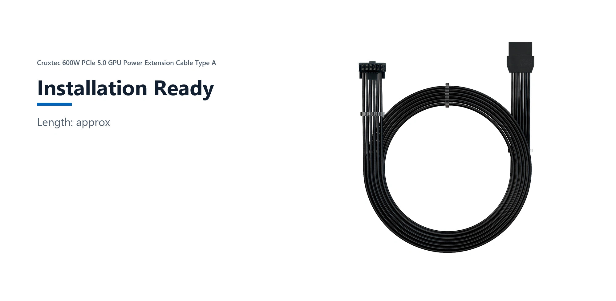 Cruxtec 600W PCIe 5.0 GPU Power Extension Cable Type A installation ready detail image with verified product information