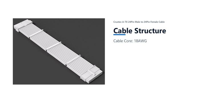 Cruxtec A-TX 24Pin Male to 24Pin Female Cable (Black 30cm) cable structure detail image with verified product information