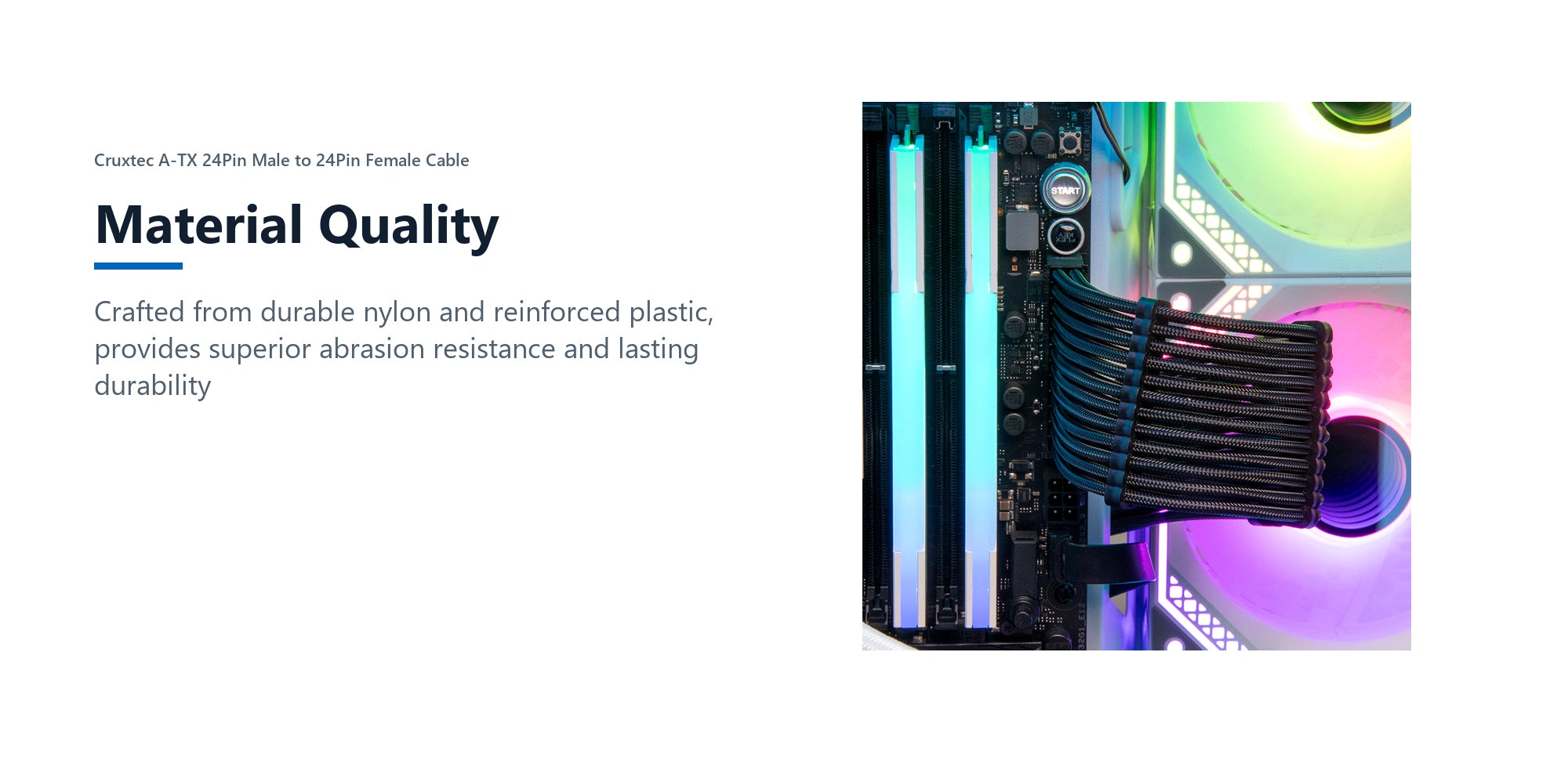 Cruxtec A-TX 24Pin Male to 24Pin Female Cable (White 30cm) material quality detail image with verified product information