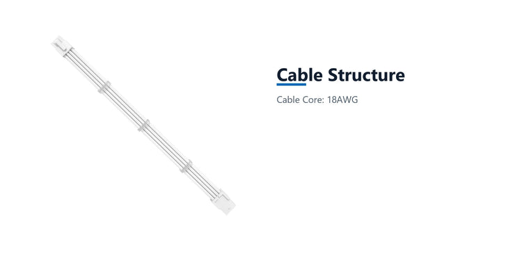 Cruxtec PCIe 8Pin Female to 6+2Pin Male Cable (White 35cm) cable structure detail image with verified product information