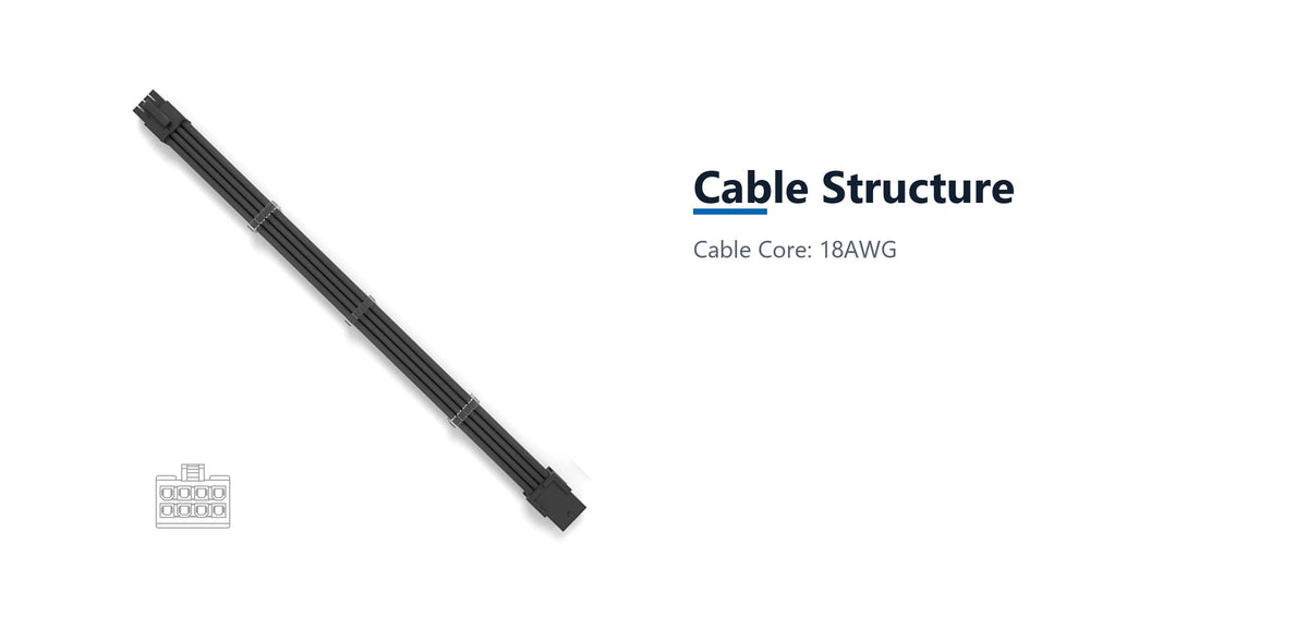 Cruxtec EPS 8Pin Female to 8Pin Male Cable (Black 30cm) cable structure detail image with verified product information