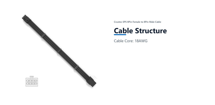 Cruxtec EPS 8Pin Female to 8Pin Male Cable (White 30cm) cable structure detail image with verified product information