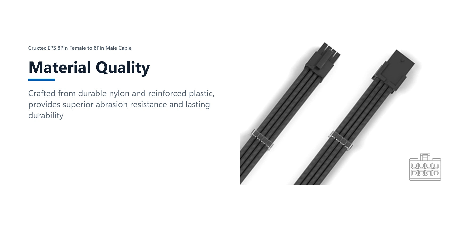Cruxtec EPS 8Pin Female to 8Pin Male Cable (White 30cm) material quality detail image with verified product information