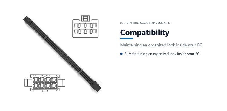 Cruxtec EPS 8Pin Female to 8Pin Male Cable (White 30cm) compatibility detail image with verified product information