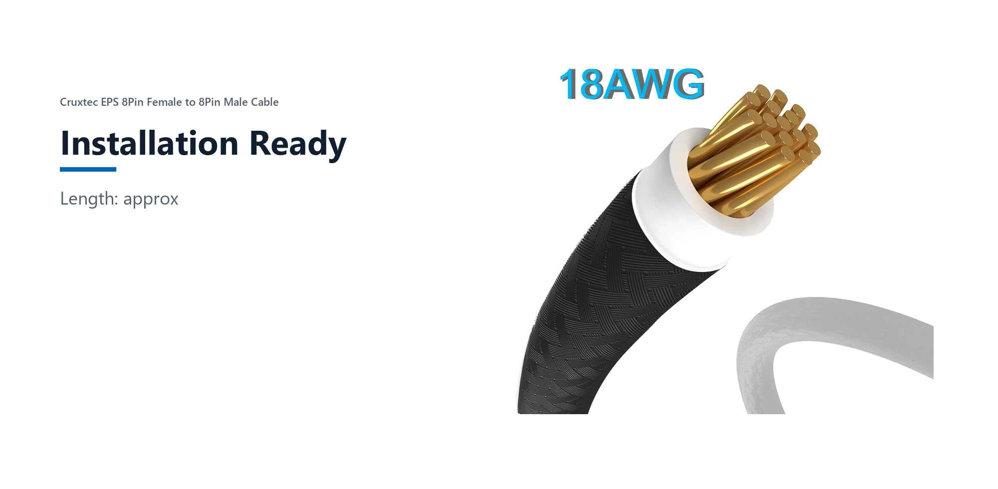 Cruxtec EPS 8Pin Female to 8Pin Male Cable (White 30cm) installation ready detail image with verified product information