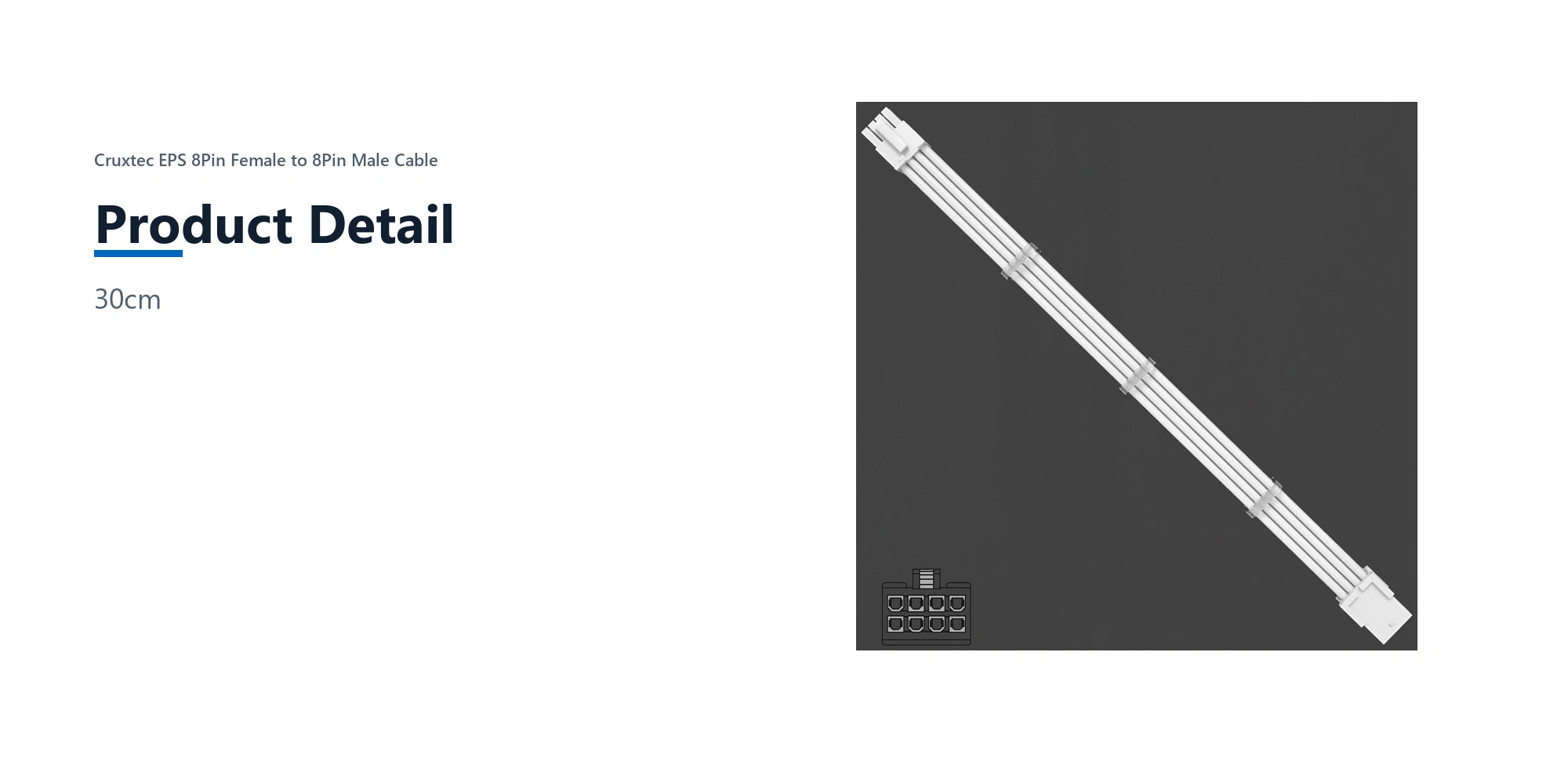 Cruxtec EPS 8Pin Female to 8Pin Male Cable (White 30cm) product detail detail image with verified product information