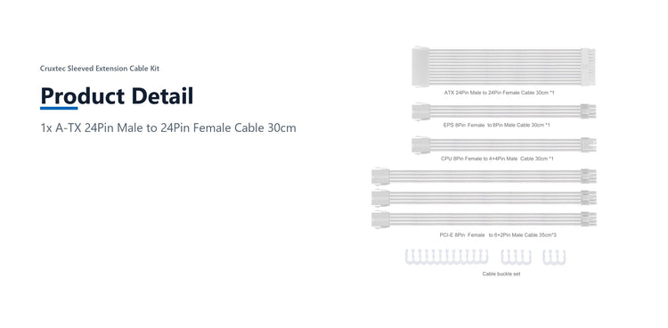 Cruxtec Sleeved Extension Cable Kit (Black 30cm) product detail detail image with verified product information
