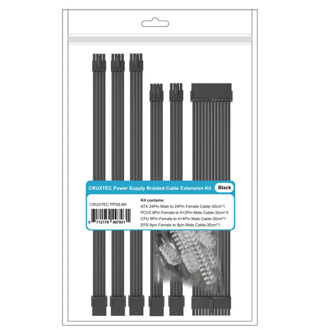Cruxtec Sleeved Extension Cable Kit (Black 30cm) image