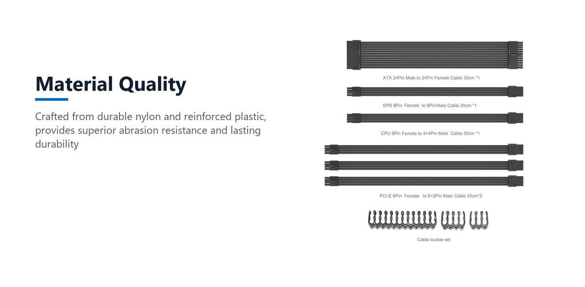 Cruxtec Sleeved Extension Cable Kit (White 30cm) material quality detail image with verified product information