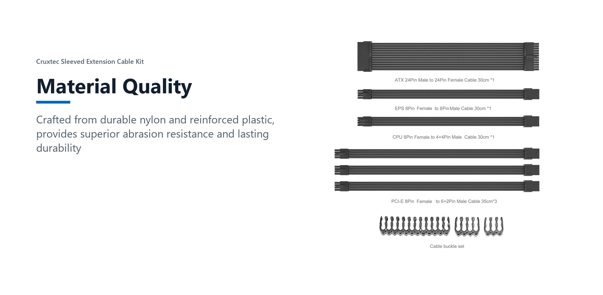 Cruxtec Sleeved Extension Cable Kit (White 30cm) material quality detail image with verified product information