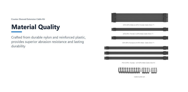 Cruxtec Sleeved Extension Cable Kit (White 30cm) material quality detail image with verified product information