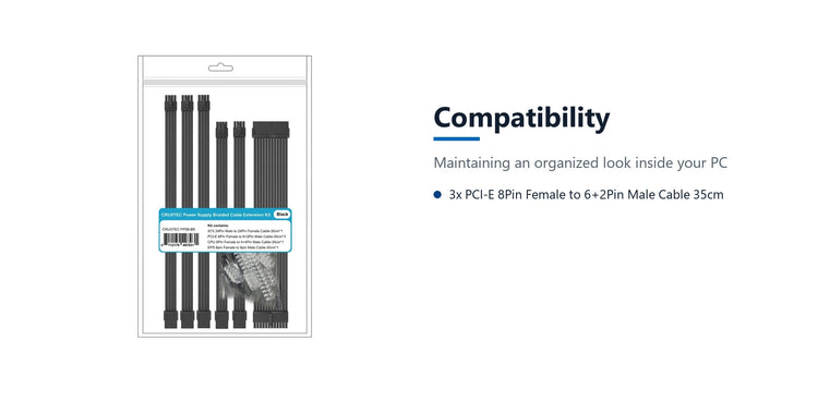 Cruxtec Sleeved Extension Cable Kit (White 30cm) compatibility detail image with verified product information