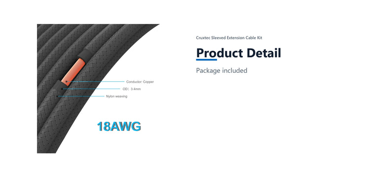 Cruxtec Sleeved Extension Cable Kit (White 30cm) product detail detail image with verified product information