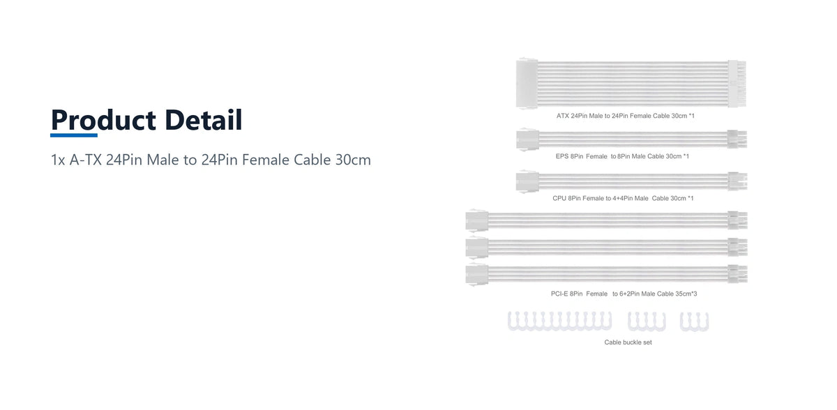 Cruxtec Sleeved Extension Cable Kit (White 30cm) product detail detail image with verified product information
