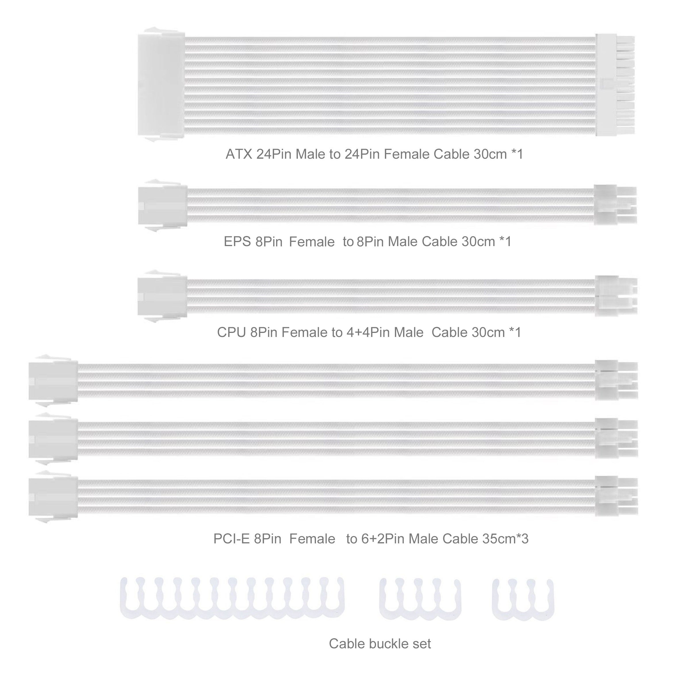 Cruxtec Sleeved Extension Cable Kit (White 30cm) image