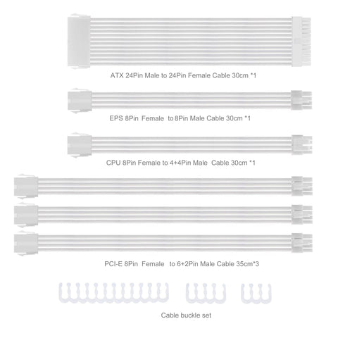 Cruxtec Sleeved Extension Cable Kit (White 30cm) image