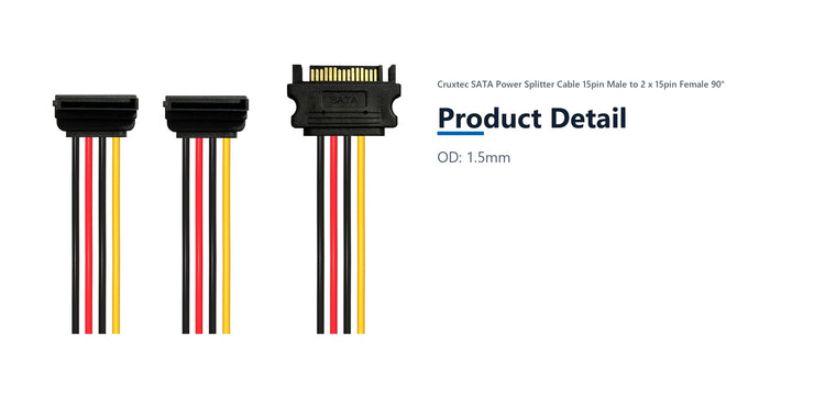 Cruxtec SATA Power Splitter Cable 15pin Male to 2 x 15pin Female 90° (20cm) product detail detail image with verified product information