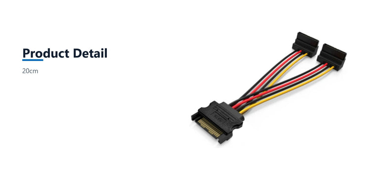 Cruxtec SATA Power Splitter Cable 15pin Male to 2 x 15pin Female 90° (20cm) product detail detail image with verified product information