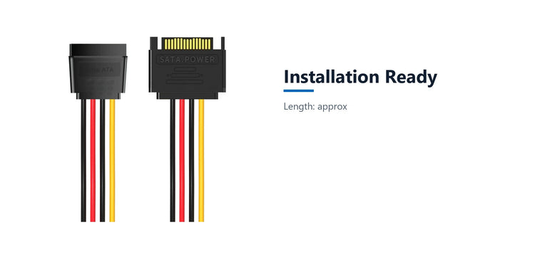 Cruxtec SATA Power Extender Cable 15pin Male to 15pin Female (20cm) installation ready detail image with verified product information
