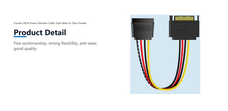 Cruxtec SATA Power Extender Cable 15pin Male to 15pin Female (20cm) product detail detail image with verified product information