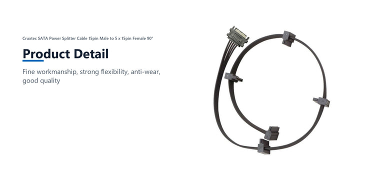 Cruxtec SATA Power Splitter Cable 15pin Male to 5 x 15pin Female 90° (40cm) product detail detail image with verified product information