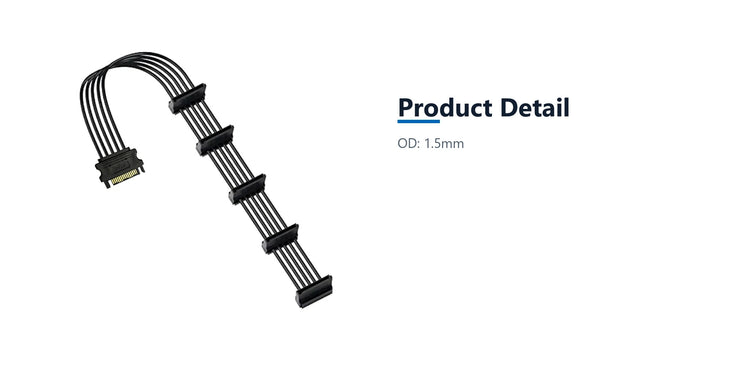 Cruxtec SATA Power Splitter Cable 15pin Male to 5 x 15pin Female 90° (40cm) product detail detail image with verified product information