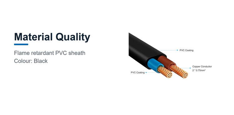 Cruxtec AU 2-Pin Male to IEC-C7 Female Power Cable (2m) material quality detail image with black flame retardant PVC sheath