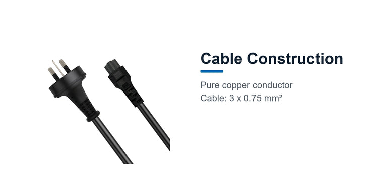 Cruxtec AU 3-Pin Male to IEC-C5 Female Power Cable (1m) cable construction detail image with pure copper conductor and 3 x 0.75 mm2 cable