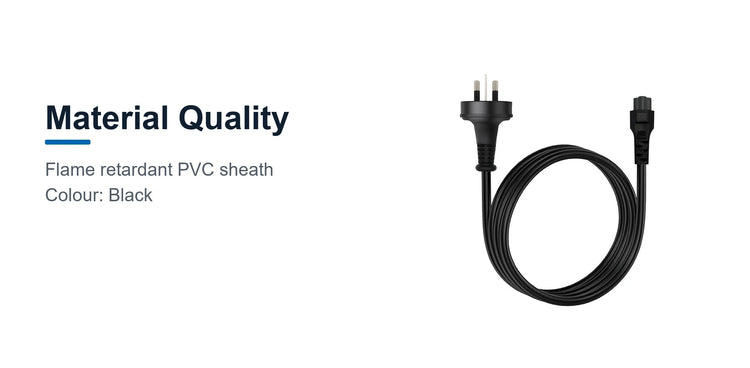 Cruxtec AU 3-Pin Male to IEC-C5 Female Power Cable (1m) material quality detail image with black flame retardant PVC sheath