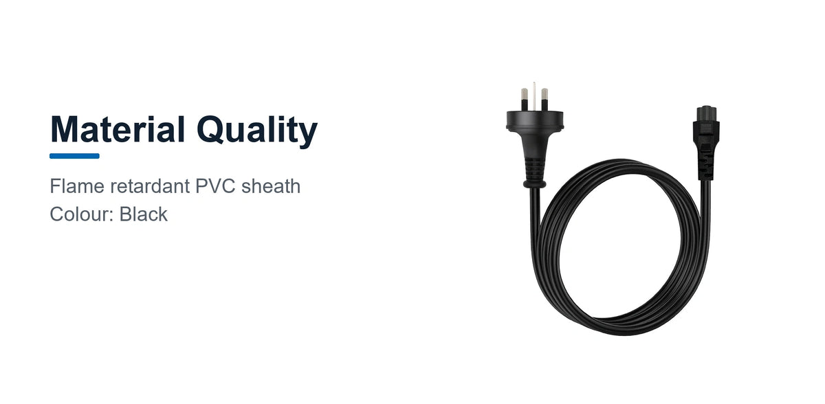Cruxtec AU 3-Pin Male to IEC-C5 Female Power Cable (2m) material quality detail image with black flame retardant PVC sheath