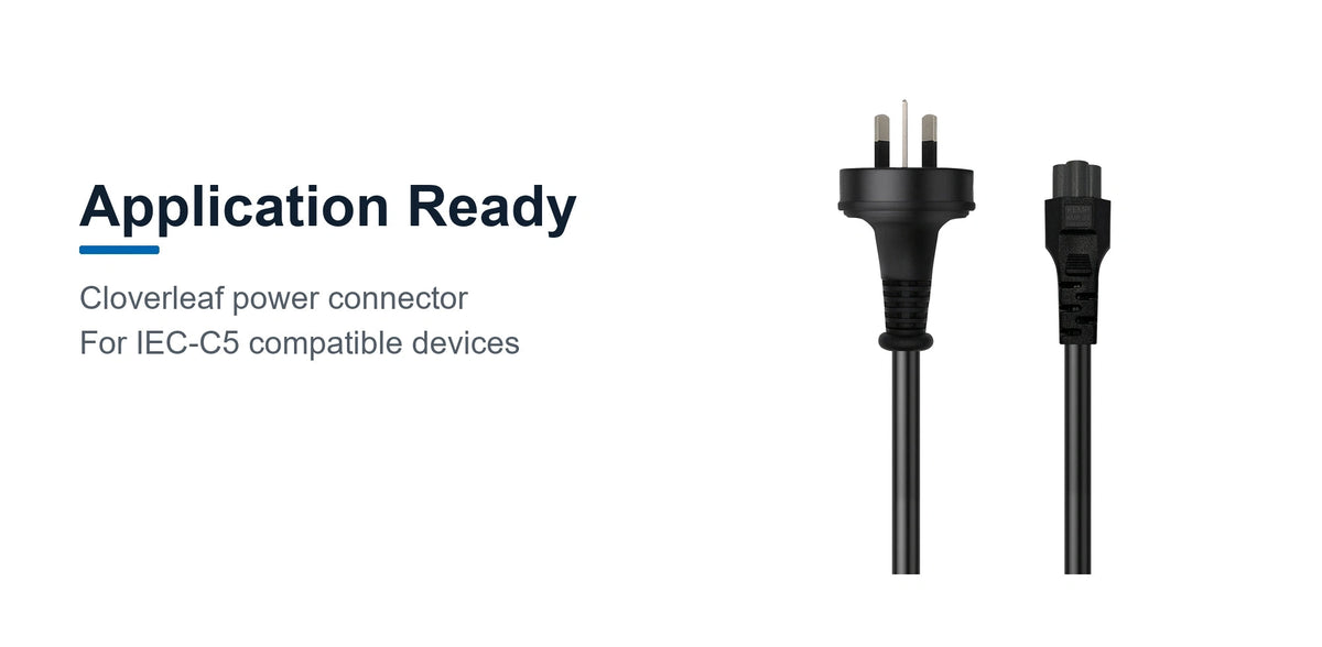 Cruxtec AU 3-Pin Male to IEC-C5 Female Power Cable (2m) application ready detail image for IEC-C5 compatible devices