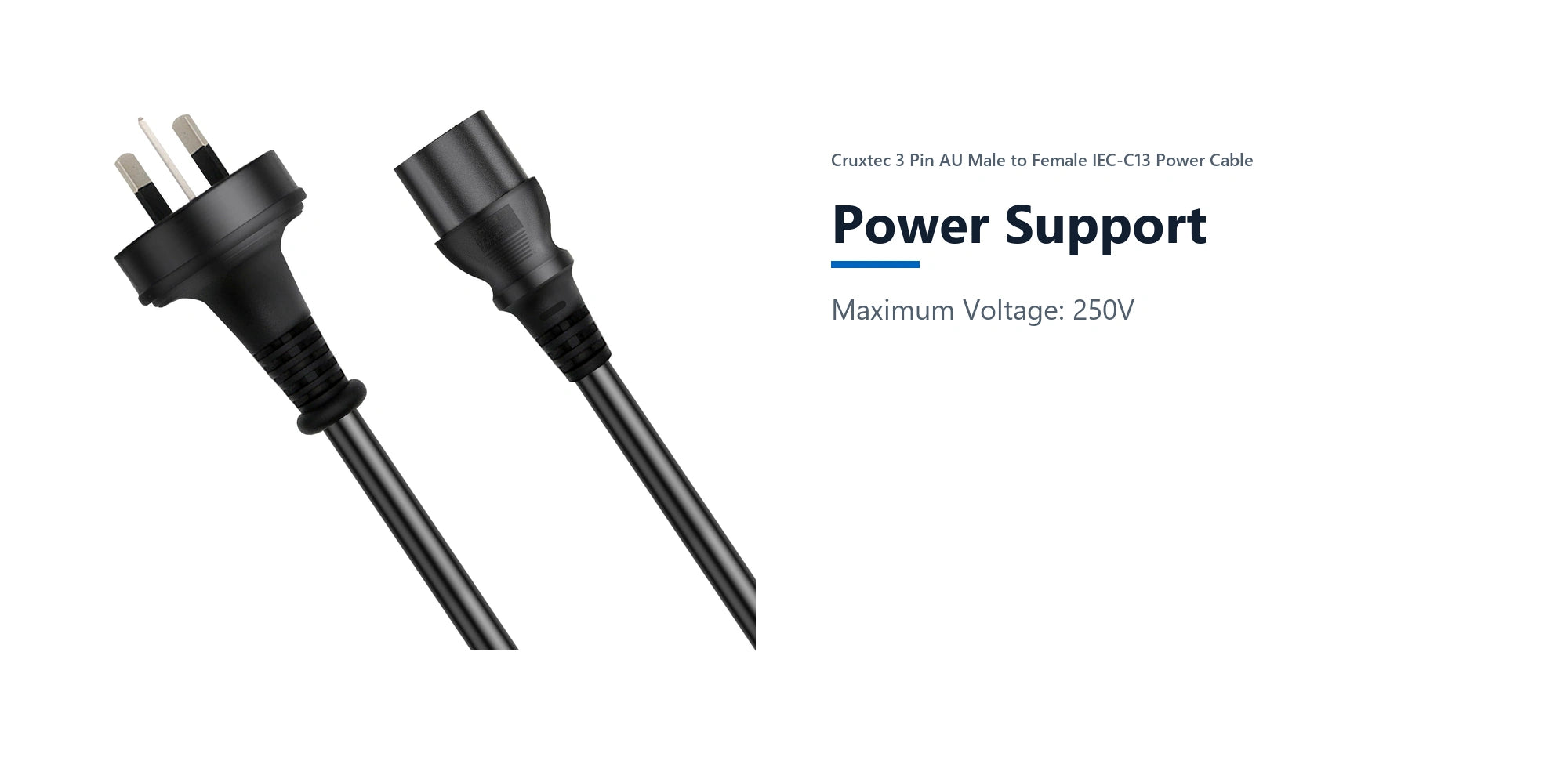 Cruxtec AU 3-Pin Male to IEC-C13 Female Power Cable (2m) power support detail image with verified product information