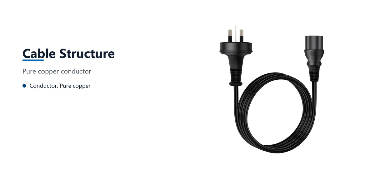Cruxtec AU 3-Pin Male to IEC-C13 Female Power Cable (2m) cable structure detail image with verified product information