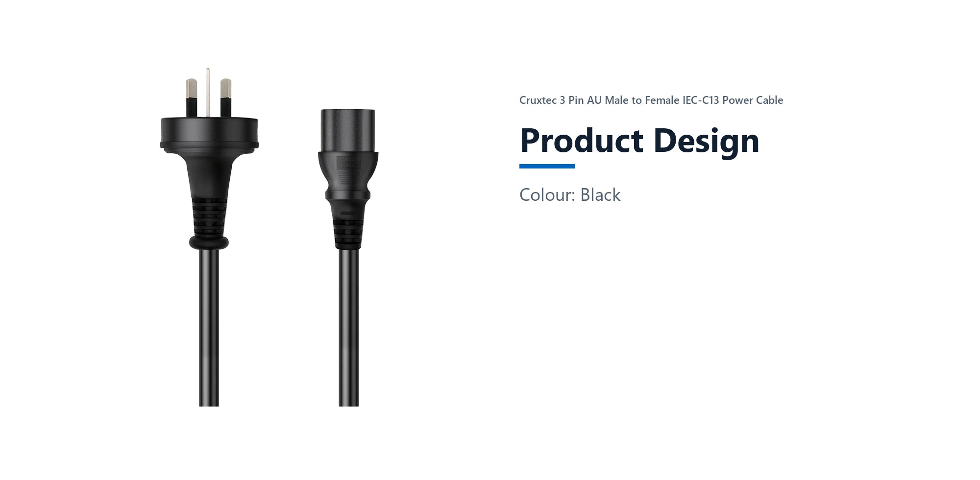 Cruxtec AU 3-Pin Male to IEC-C13 Female Power Cable (3m) product design detail image with verified product information