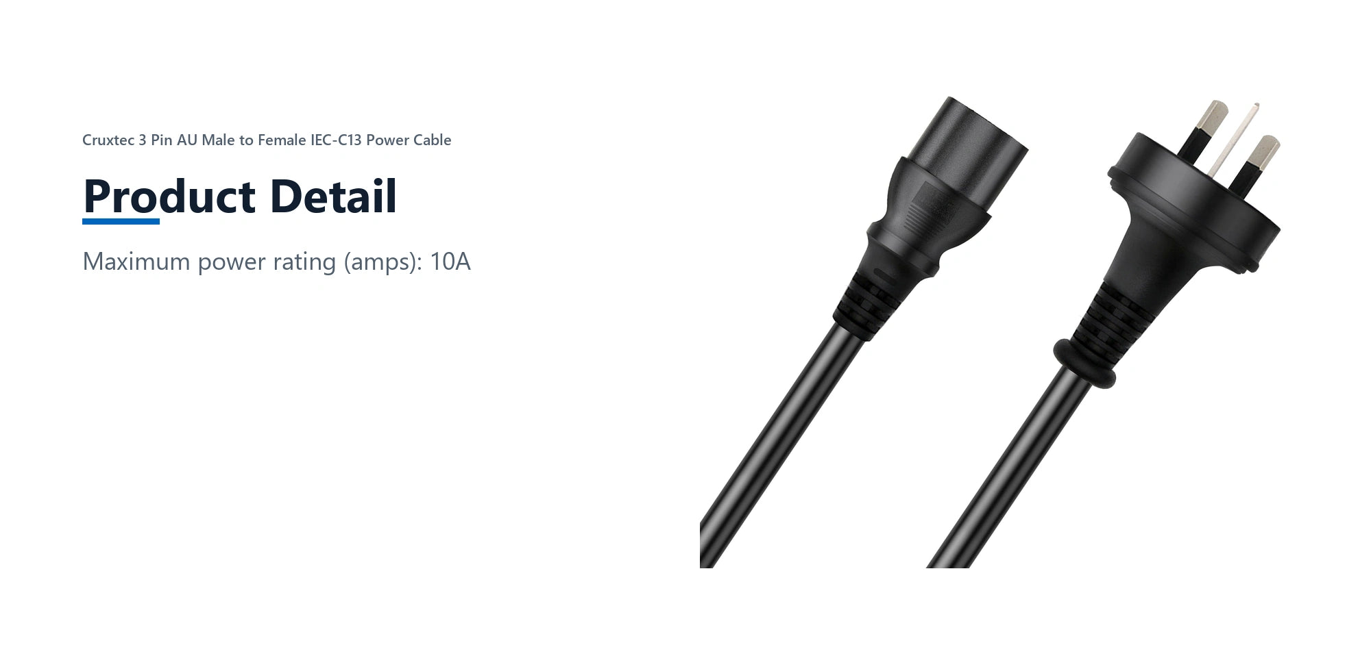 Cruxtec AU 3-Pin Male to IEC-C13 Female Power Cable (3m) product detail detail image with verified product information