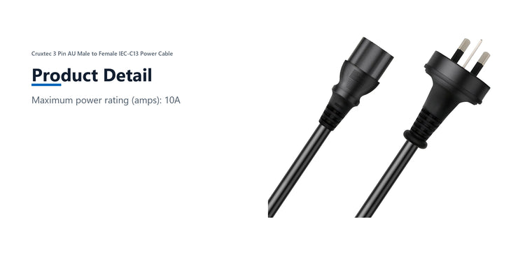 Cruxtec AU 3-Pin Male to IEC-C13 Female Power Cable (3m) product detail detail image with verified product information