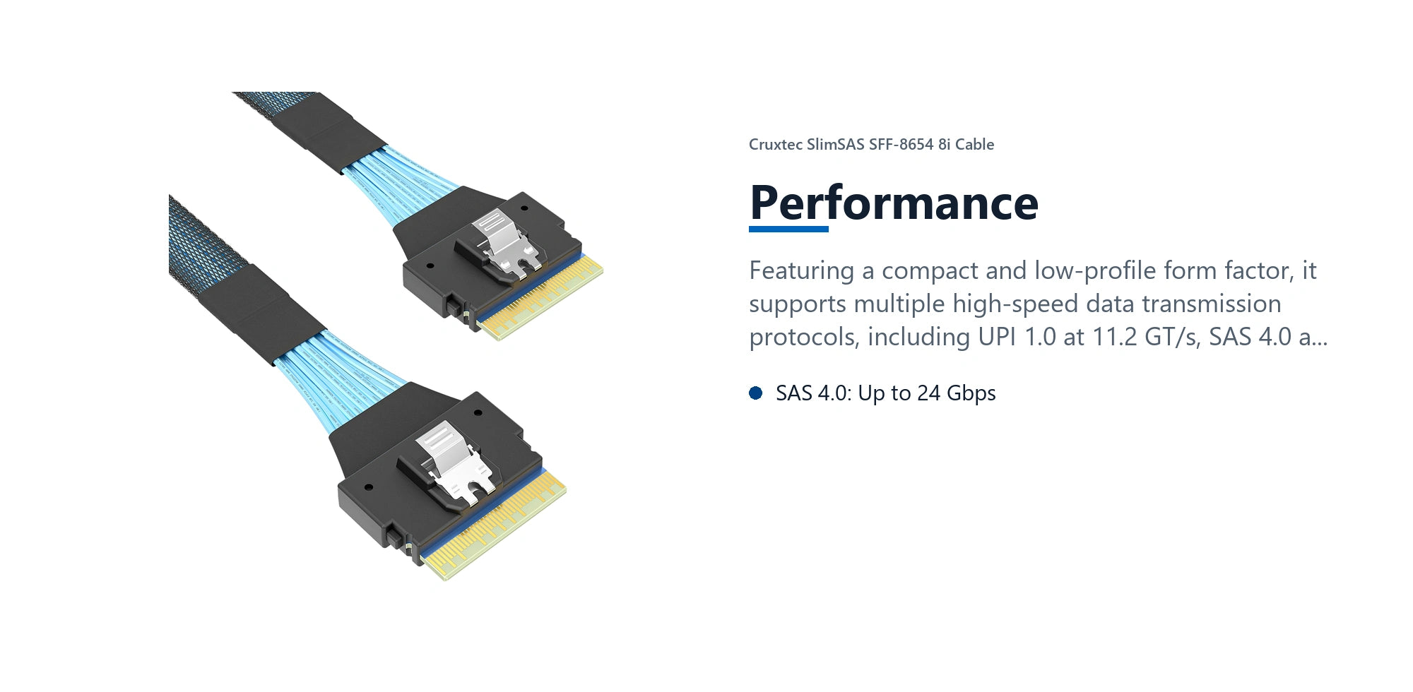 Cruxtec SlimSAS SFF-8654 8i Cable (80cm) performance detail image with verified product information