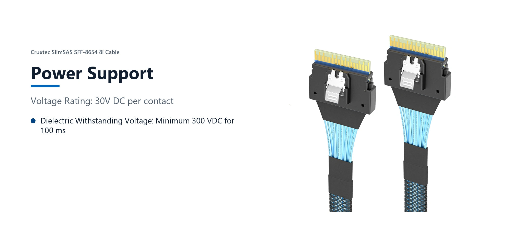 Cruxtec SlimSAS SFF-8654 8i Cable (80cm) power support detail image with verified product information