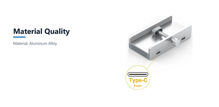 Cruxtec 5-Port Clamp-Mounted USB 3.0 Hub with Type-C Power Port and Card Reader material quality detail image with verified product information